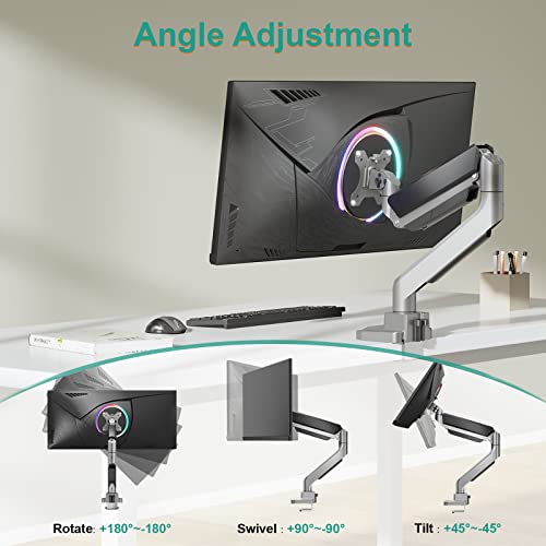 Image of WALI Ultrawide Monitor Arm for 13 to 49 Inch Heavy Duty Curved Screens, Adjustable Single Monitor Desk Mount with 2 USB 3.0 Ports, Holds 33 lbs, 75x75 /100x100 VESA, Silver (GSMU001)