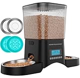 HONEYGUARDIAN Comedero Gato Automatico Doble, 3.5L Dispensador Comida Gatos/Perros 2 Tazones, Alimentador Automatico Gatos con 1-6 Comidas al día, Acero Inoxidable 304, Grabadora de Voz