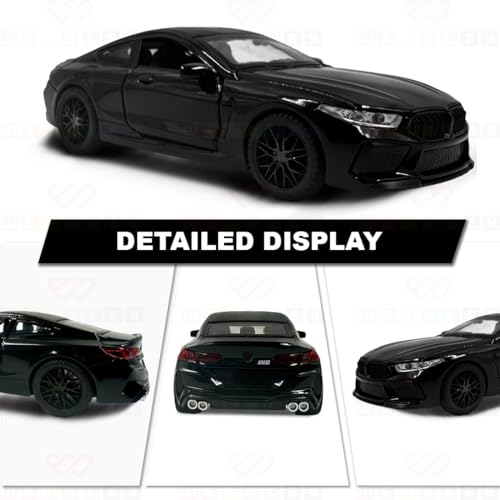 Image of Exclusive Alloy Metal Pull Back Die-Cast Car Diecast Metal Pullback Toy Car with Openable 6 Doors,Light Music Boys Gifts Toys (1:32 B-M-W M8 - Black Color)