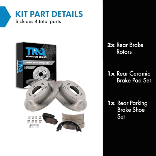 Image of TRQ Rear Brake Pad and Rotor Set Ceramic Parking Shoes Compatible with 2007-2010 Kia Rondo