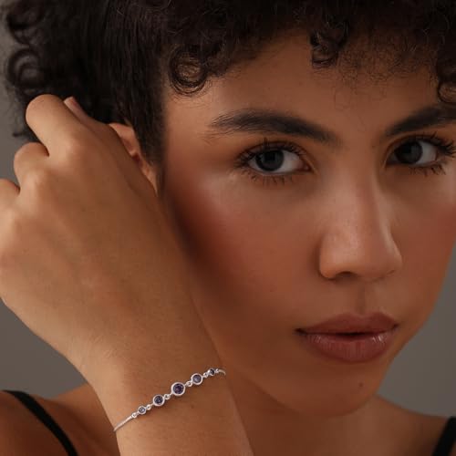 Image of TRUESILVER ACPL 925 Sterling Silver Adjustable Bolo Bracelet for Women | BIS Hallmarked Infinity Twisted, White & Amethyst Zircon Box Chain Bracelet Gift for Wedding Anniversary Birthday