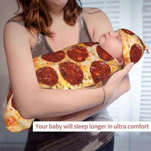 Image of Burrito Pizzas Newborn Swaddling Blanket Beanie Hat Sets Soft Baby Receiving Funny Food Blanket Soft Sleeping Bag New Born Soft Sleep Sacks for Boys Girls
