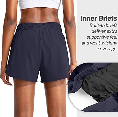 Soothfeel Womens Running Shorts with Zipper Pockets High Waisted Athletic Gym Workout Shorts for Women with Liner - Thumbnail 3