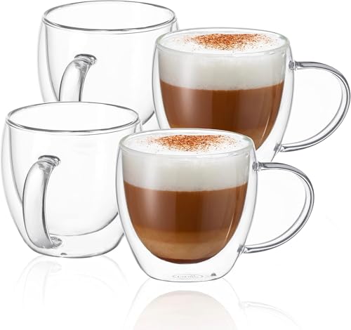 Image of Double Wall Glass Coffee Mugs - Glass Double Layer Tea & Coffee Cup Double Walled Glass Mugs for hot & Cold Drinks Coffee Tea Milk cappuchino Juice (250ML Mug, 2 Pieces) (MCV-6)