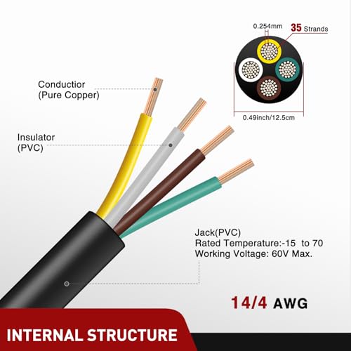 Image of Nilight 50 Feet 4 Way Trailer Wire Extension Cable 14 Gauge 4 Conductor 100% Pure Copper Insulated Heavy Duty Weatherproof for 4 Pin Blade RV Automotive
