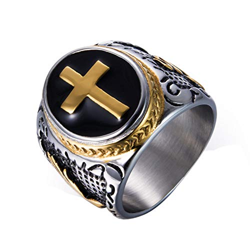 JAJAFOOK Jewelry Silver Stainless Steel Christian Holy Cross Ring for Men's Rings