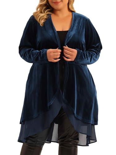 Image of Agnes Orinda Women Plus Size Ruffled Asymmetric Long Velvet Cardigan Jacket