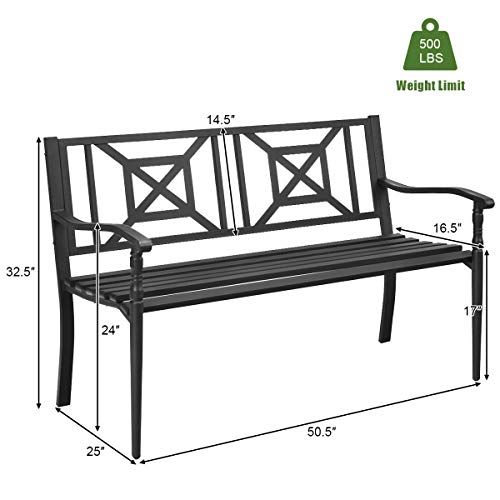 Giantex Patio Garden Bench, Heavy-Duty Park Bench W/Powder Coated Steel Frame, Elegant Loveseat W/Decorative Backrest & Ergonomic Armrest For Outdoor Garden, Backyard, Lawn, Porch, Path (Black) #TOP2