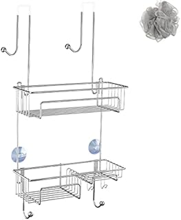 COSYLAND Shower Caddy Over The Door, Rustproof Bathroom Shelf Organizer, SUS304 Stainless Steel Wall Rack for Dorm, Toilet, Bath and Kitchen, Silver