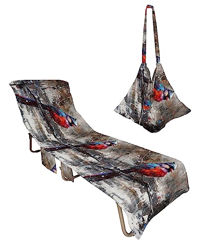 Christmas Bird Beach Chair Towel Covers for Chaise Lounge with Side Pocket, Soft Plush Pool Towels Cover for Patio Sunbathing Outdoor 29''x85'' Abstract Minimalist Oil Painting Aesthetics