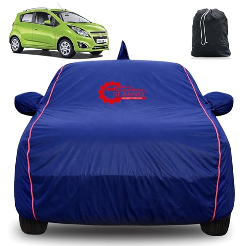 Image of 100% Waterproof Car Cover for Chevrolet Beat | All-Weather, Dustproof & UV Protection | Heavy-Duty 3-Layer Fabric | Custom Fit with Mirror & Antenna Pocket | Navy Blue
