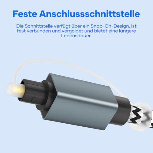 Optisches Audiokabel Toslink-Kabel 3m,S/PDIF Optisches digitales Audiokabel-[Geflochten, vergoldete Anschlüsse,Aluminiumhülle ]Lichtleiterkabel für Soundbar,TV,Stereoanlage,Heimkino,Xbox/PS4,Sonos