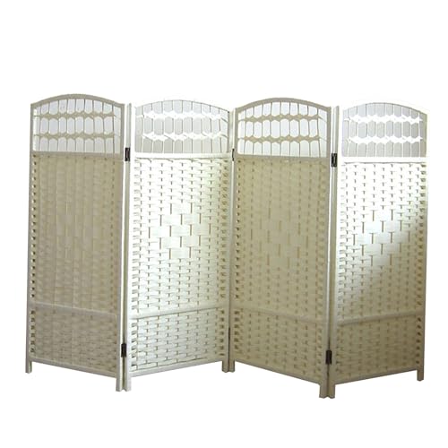 Paravent pliable et portable en rotin avec 6 panneaux occultants blancs