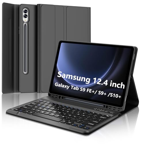 Galaxy Tab S9 FE+/ S9+ /S10+ 12.4 Inch Case with Keyboard, Detachable Bluetooth Keyboard with Pen Holder for Samsung Tab S10+ Plus/S9+ Plus/S9 FE+ Plus/S8+ Plus/S7FE/S7+ Plus 5G 12.4