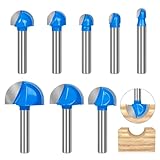 Cove Box Router Bit Set-8Pcs 1/4 Inch Shank Solid Carbide Double Flute Cove Box Round Nose Woodworking Tool-1/4 5/16' 3/8' 1/2' 5/8' 3/4' 7/8' 1' Cutting Diameter