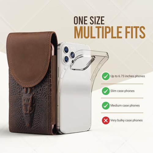 Pouch case en cuir brun pour iPhone 15 Pro Max et Samsung Galaxy A54 - 6