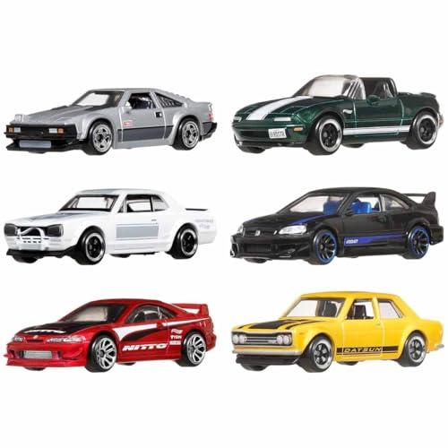 Hot Wheels 1:64 Scale Die-Cast Toy Cars, Set of 6 Japanese Vehicles with Elevated Deco (Styles May Vary)
