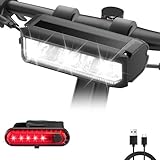 Mooyude High Lumens Super Bright Bike Light for Night Riding, USB Rechargeable Bicycle Headlight, Waterproof Bike Headlight, Waterproof Bike Headlight and Taillight, MTB Off-Road Cycling Commuting