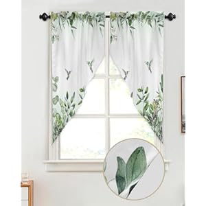 Sage Green Leaves Swag Valance Curtains, Eucalyptus Hummingbird Rod Pocket Kitchen Valance Curtains Botanical Floral Bird Scalloped Swag Curtains for Living Room Bathroom Window, 1 Pair, 36" W x 63" L Sage Green Leaves Swag Valance Curtains Eucalyptus Hummingbird Rod Pocket Kitchen Valance Curtains Botanical Floral Bird Scalloped Swag Curtains for Living Room Bathroom Window 1 Pair 36 W x 63 L