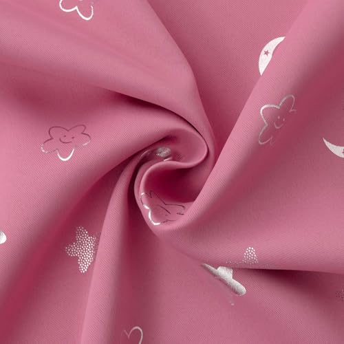 BGment Blackout Curtains for Nursery, Room Darkening Thermal Insulated Window Curtains for Kids Room, Noise Cancelling Heat Insulation Star and Moon Curtains for Bedroom, 2 Panels, Pink, 52 x 72 Inch - Thumbnail 7