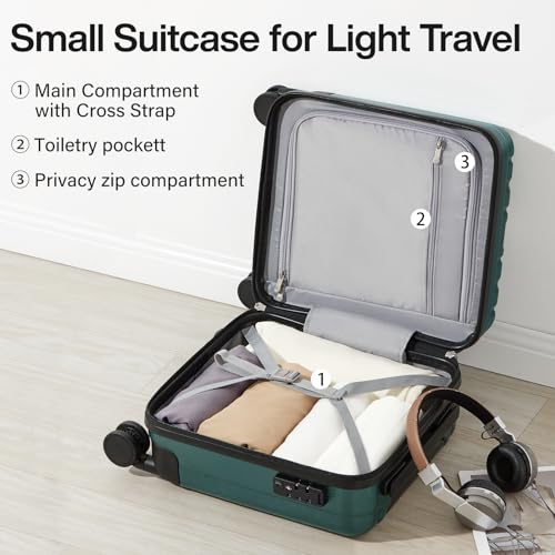Image of Hanke 14 Inch Underseat Carry On Luggage with Wheels Hard Shell Suitcases Lightweight Small Luggage for Weekender Mini Suitcase Carry On Bag Travel Luggage for Travel Rolling Suitcase.(Blackish Green)