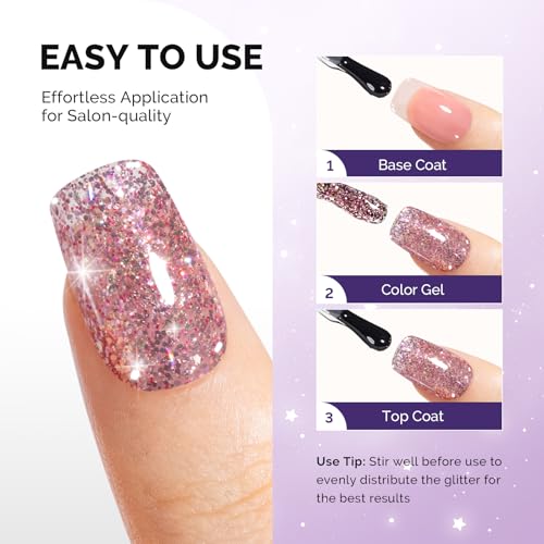 Image of MelodySusie Galaliver Pink Glitter Gel Nail Polish, 15ML Sparkly Light Pink Shimmer Gel Polish Soak Off UV LED Cured Long Lasting Gift for Women DIY Nail Design Nail Art Manicure X12