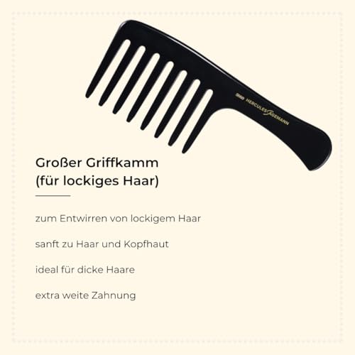 Foto von HERCULES SÄGEMANN - Premium Lockenkamm | Hochwertiger Naturkautschuk Lockenkamm für sanftes Kämmen ohne Haarbruch. Ideal für Locken und lange Haare. | Farbe: Schwarz | Größe: 9 Zoll