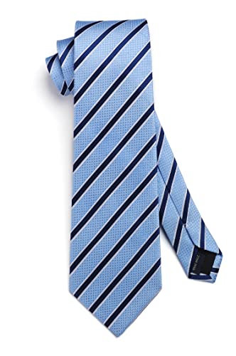 Image of HISDERN Mens Ties Set Stripe Plaid Ties for Men and Pocket Square Cufflinks Formal Silk Necktie Wedding Business