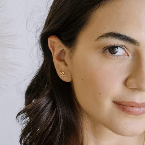 Hypoallergenic 14k Gold Plated Snake Flat Back Earrings for Women-316L Stainless Steel Push-in Design Tiny Stud Earrings Can Be Used for Cartilage/Tragus/Helix Multiple Piercing Jewelry4