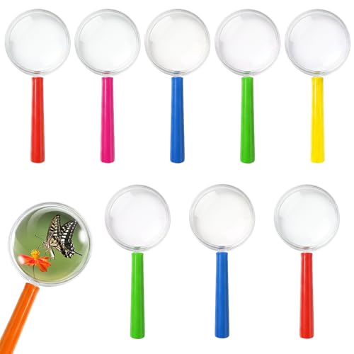 9Pcs Mini Kids Magnifying Glass Portable Magnifying Glass Kids with Colorful Handle Handheld Toy Magnifying Glasses for Reading Observation & Hobbies(Red Green Blue Orange Yellow Pink)