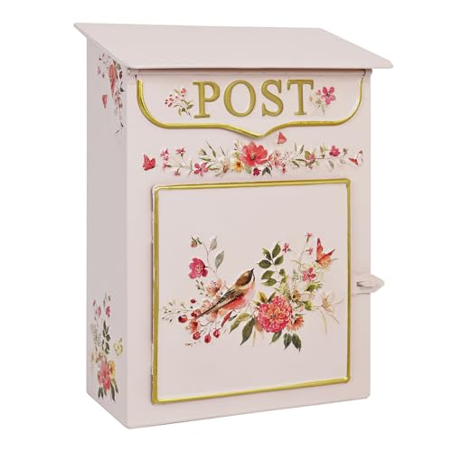 Zokyntrix Vintage Wall Mount Mailbox for Outside Metal Mail Boxes for House Outside Door Mailbox Drop Box Antique Style Nostalgic Charm Home Decorative (Pink, S)