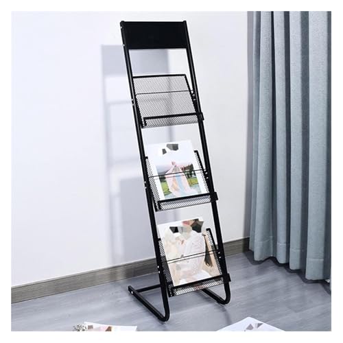 Présentoir à magazines sur pied noir à 4 niveaux pour ranger vos journaux