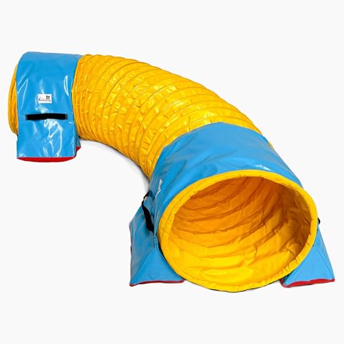Callieway® Dog Agility Tunnel Turnier 3m lang / 60cmØ, 360° FullGrip (5m, gelb)