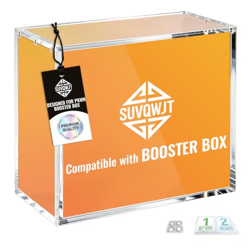 SUVQWJT Upgrade PKMN Booster Box Acrylic Case 5mm Thick Clear Acrylic Protector PKMN Booster Box Case Premium Magnetic Holder Storage Container for Trading Card Collection