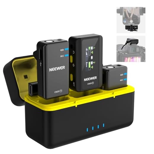 NEEWER CM28 Professionelles kabelloses Lavalier Mikrofon für Kamera/PC/kompatibel mit iPhone Android, mit Ladehülle, Geräuschunterdrückung, 4GB Speicher für 9Stunden Aufnahme, max.200m Übertragung