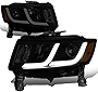 Auto Dynasty Dual LED DRL Projector Headlight Lamps Compatible with Jeep Grand Cherokee 2014-2016, Driver and Passenger Side, Black Housing Smoked Lens Amber Corner