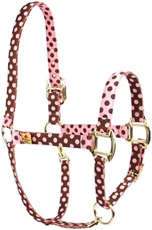 Red Haute Horse PJ Pet Products Polka Design High Fashion Premier Quality Horse Head Collar, Small, Pink/Brown