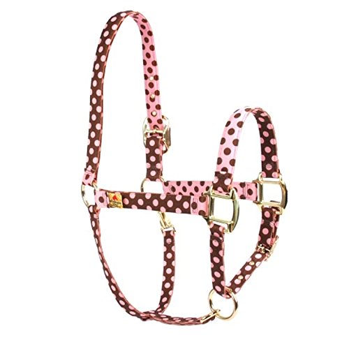 Red Haute Horse PJ Pet Products Polka Design High Fashion Premier Quality Horse Head Collar, Small, Pink/Brown