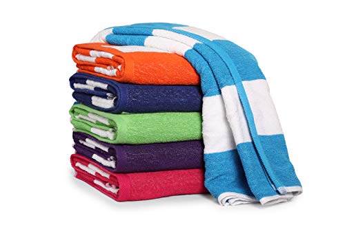 100% Cotton Bath Towel, Pack of 6, Cabana Stripe Beach Towel, Large Pool Towels (27” x 54”), Highly Absorbent, Light Weight, Soft and Quick Dry Swim Towels, for Parties, Guests - Thumbnail 7
