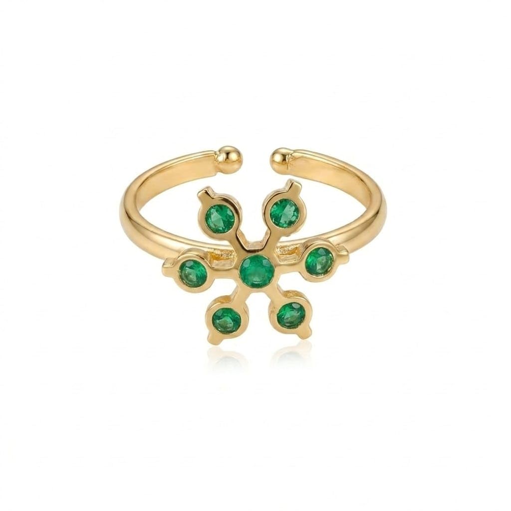 Panchaloha Adjustable Ring for Girls and Women, Green Stone Flower Design/Five Metal Impon Ring for girls-image-24