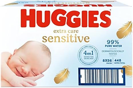 Huggies Sensetive Extra Care Baby Wipes - Pack of 8x56 = 448 Wipe...