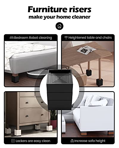 Furniture Risers, Tclouda Bed/Sofa/Desk/Table/Chair Leg/Fridge Lifts To 1.5, 3 And 4 In, Rectangle Adjustable Risers Blocks For Extenders, Heavy Duty Supports Up To 1300 Lbs, 4 In-Black-Square #TOP5