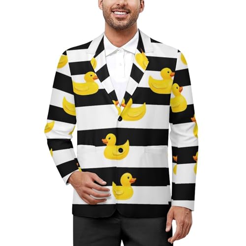Yellow Rubber Ducks Stripes Men's Slim Suit Long-Sleeve Prom Tuxedo Classic Two Button Business Jacket