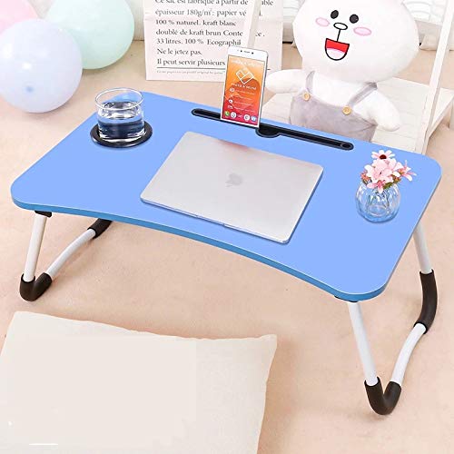 Anti Slip Legs Folding Laptop Table with Ipad and Cup Holder (Blue)