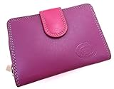 London Leather - Portamonete da donna in vera pelle super morbida, stile fisarmonico, con i seguenti dettagli. Realizzato in bella pelle di alta qualità super morbida a contrasto chiusa da una linguetta con bottone a pressione spazio per 3 carte, 1 con finestra trasparente tasca aperta per appunti. Tutto foderato con materiale a righe 2 scomparti con cerniera Lo scomparto centrale ha 2 tasche aperte per monete ecc. Inoltre una piccola tasca con cerniera al centro sul retro ci sono 4 tasche aperte che