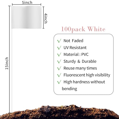 Zozen 100 Pack White Markierungsfahnen. 38 x 10 x 13 cm, Rasenfahnen, Landschaft Flags, Markierfahnen für Rasen, Survey Flaggen, Bewässerungsflaggen, Match mit für Distanzmessrad.