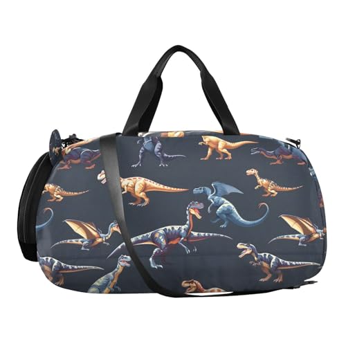 Travel Duffle Bag for Kids Boys Girls Dinosaurs Black Sports Bag Overnighter Duffle Sleepover Weekender with Shoes Compartment4