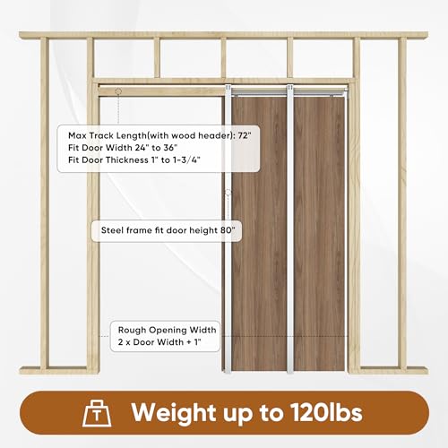 Kit de Herrajes con Cierre Suave para Puerta Corredera Pocket con Cerradura de Privacidad Negra, Fácil de Instalar para Puertas de 24" a 36" miniatura 4