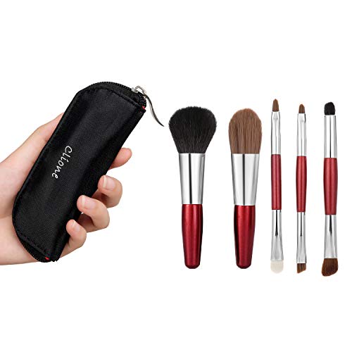 Protable Mini Makeup Brushes Set With Travel Case,5Pcs Cosmetic Brushes Kit(Natural And Synthetic Hair)-Includes Foundation-Contouring-Blending-Blush And Eyeshadow Brushes(Travel Size) #TOP6