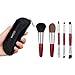 Protable Mini Makeup Brushes Set with Travel Case,5PCS Cosmetic Brushes Kit(Natural and Synthetic Hair)-Includes Foundation-Contouring-Blending-Blush And Eyeshadow Brushes(Travel Size) Red